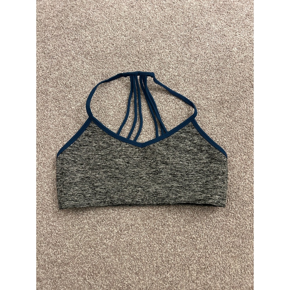 Express EXP Core Sports Bra Womens M Gray Blue Excellent Strappy Cage Back